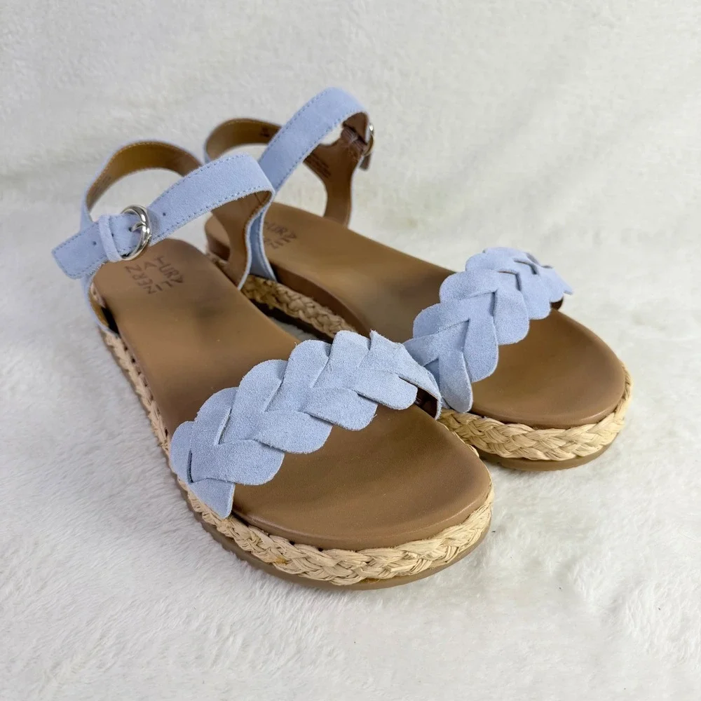 Naturalizer Neila Sandal Womens 11M Blue Leather Braided Espadrille Platform